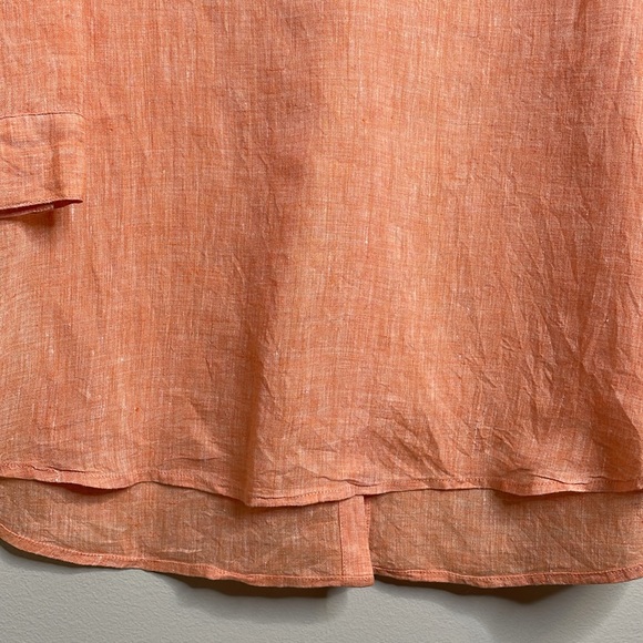 J. Jill 100% Linen Coral Orange Long Sleeve Button Up High Slit Tunic Medium - Picture 9 of 14